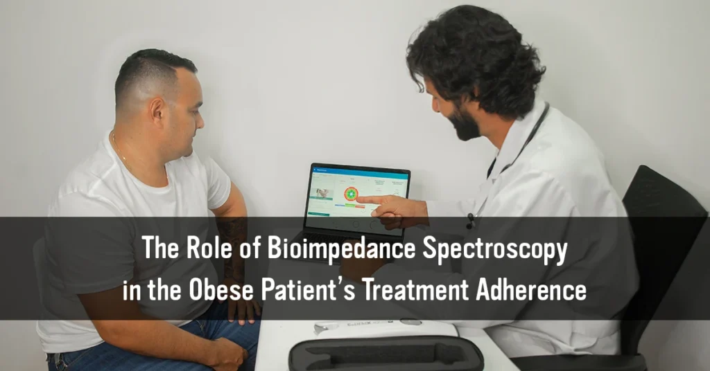 Doctor explaining body composition and bioimpedance spectroscopy results to a patient using BiodyManager software.