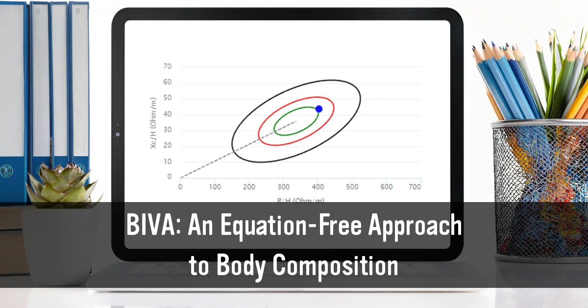 BIVA graph showing the bioelectrical impedance vector within tolerance ellipses to assess body composition and hydration status.